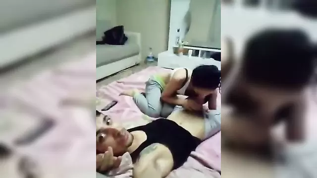 Brunette gives a blowjob to Azerbaijani's phone